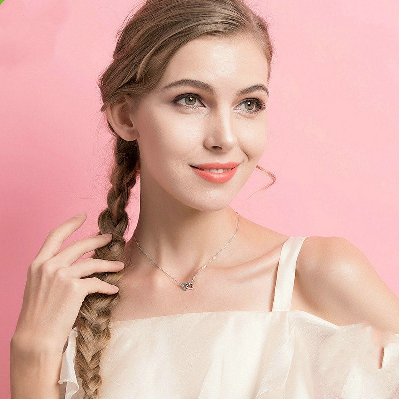 S925 sterling silver 2 heart necklace