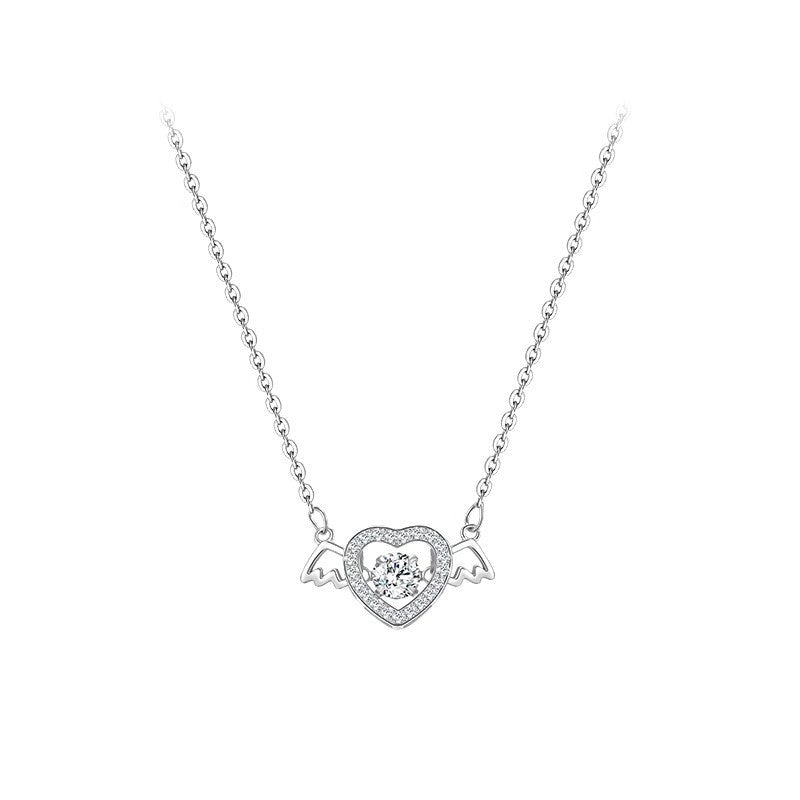 S925 Sterling Silver Angel Wings Heart Necklace for Women – Elegant Jewelry