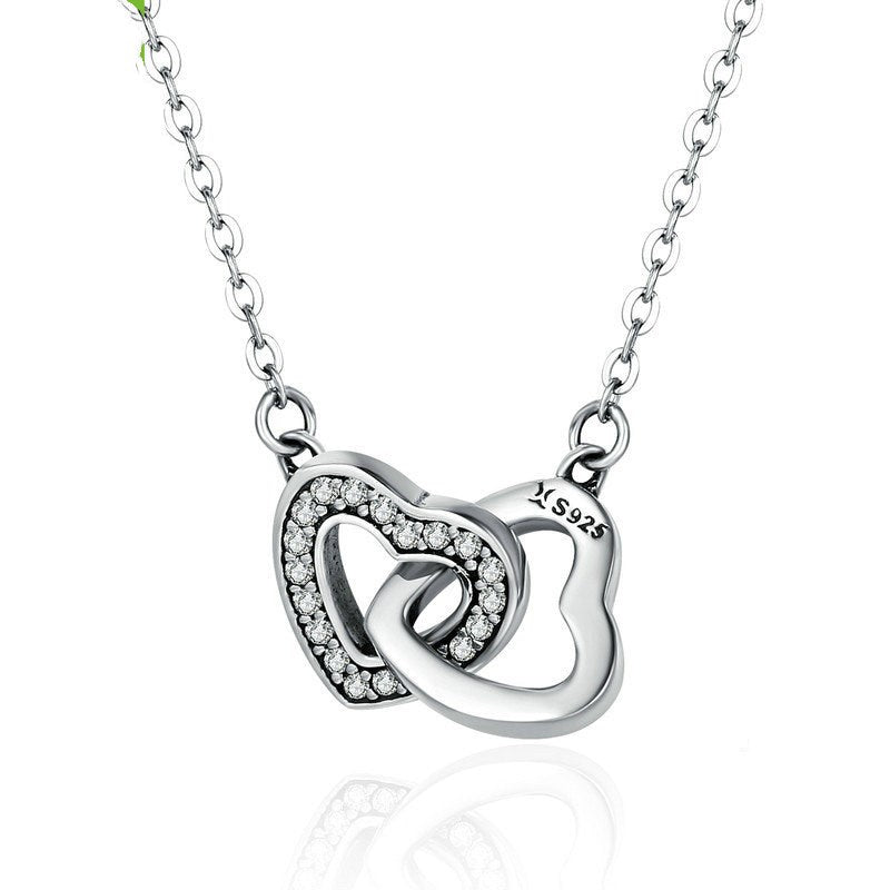 S925 sterling silver 2 heart necklace
