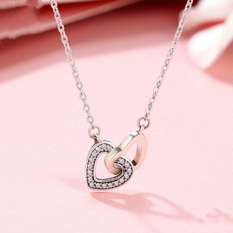 S925 sterling silver 2 heart necklace