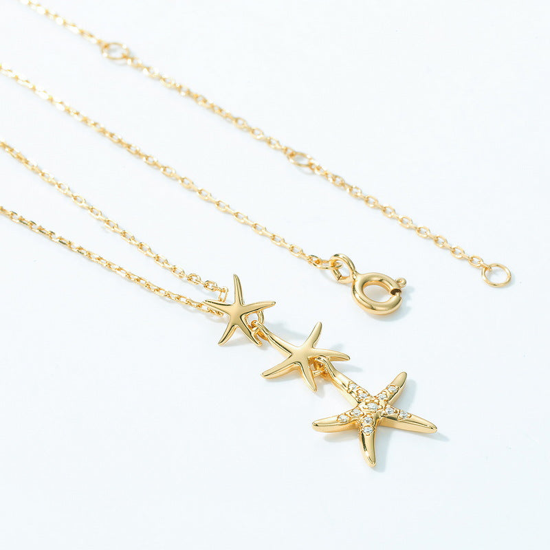 Starfish White Zirconium Necklace Women's S925 Silver Necklace