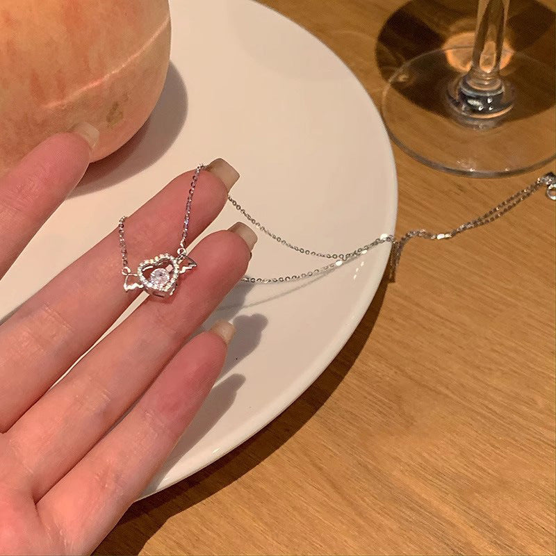S925 Sterling Silver Angel Wings Heart Necklace for Women – Elegant Jewelry