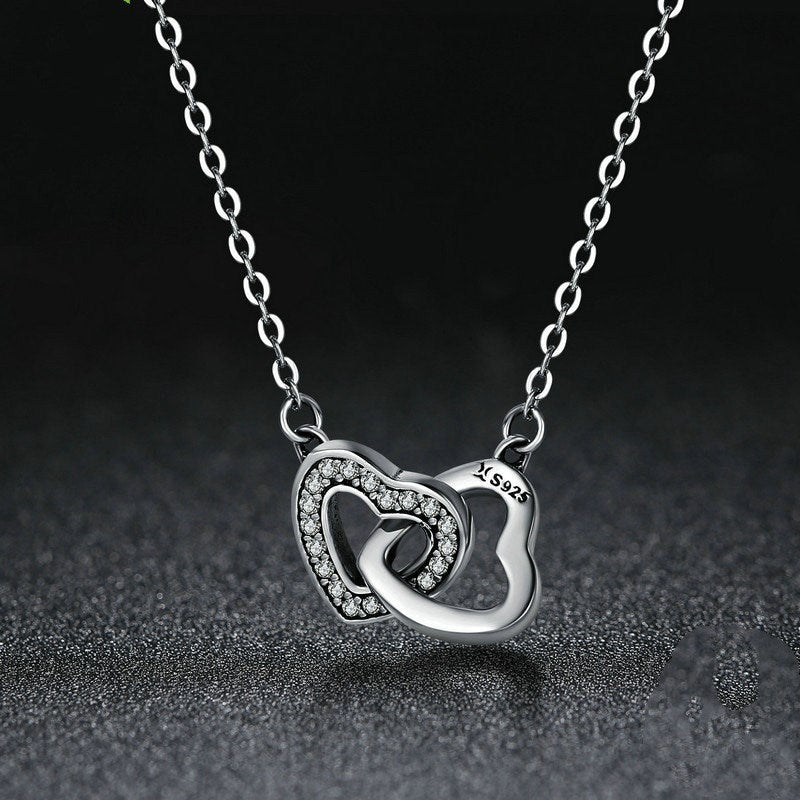 S925 sterling silver 2 heart necklace
