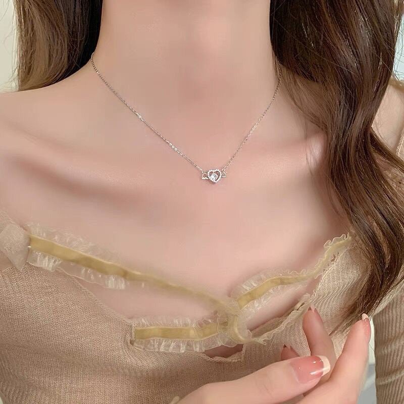 S925 Sterling Silver Angel Wings Heart Necklace for Women – Elegant Jewelry