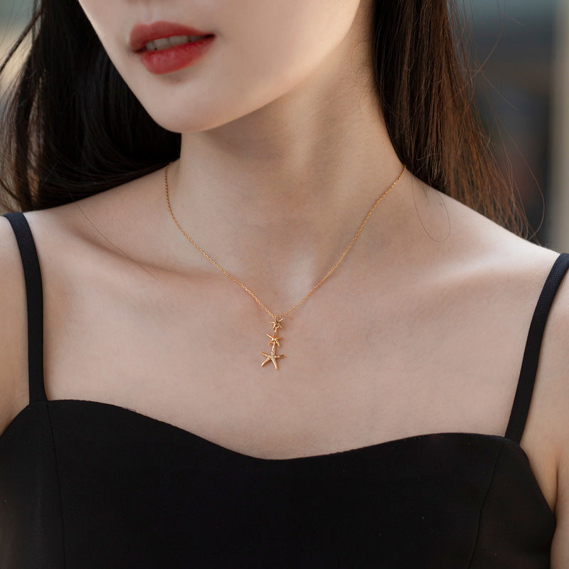 Starfish White Zirconium Necklace Women's S925 Silver Necklace