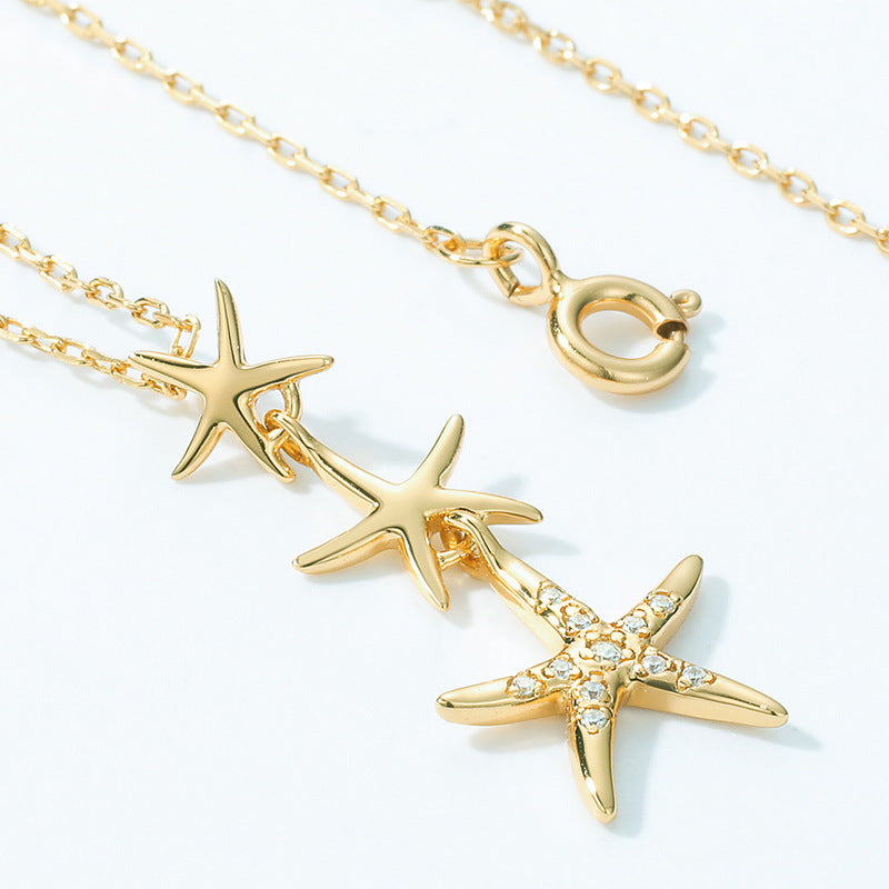 Starfish White Zirconium Necklace Women's S925 Silver Necklace