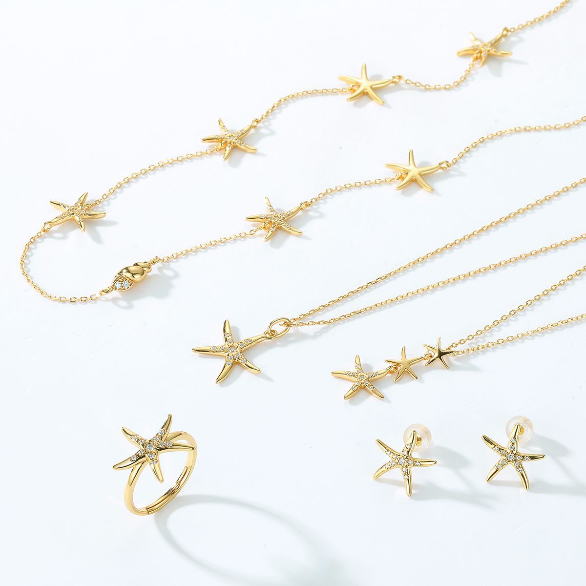 Starfish White Zirconium Necklace Women's S925 Silver Necklace