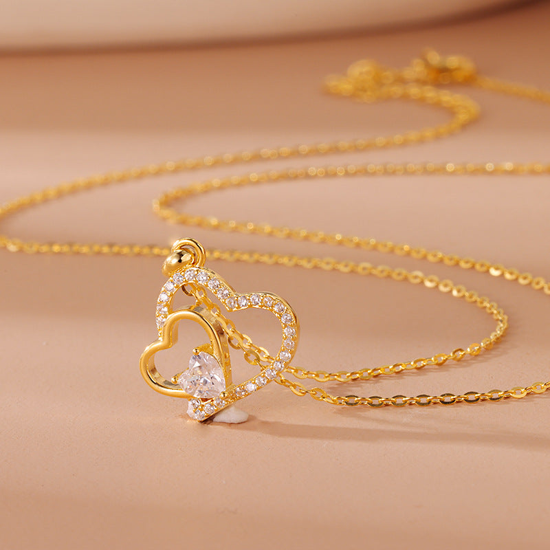 S925 Silver Heart Diamond Pendant Necklace