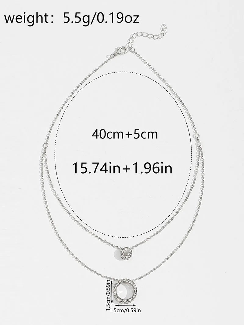 S925 Sterling Silver Double Circle Zircon Pendant Necklace – Elegant Long O-Chain Choker for Women