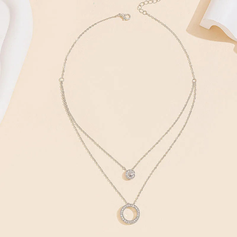 S925 Sterling Silver Double Circle Zircon Pendant Necklace – Elegant Long O-Chain Choker for Women